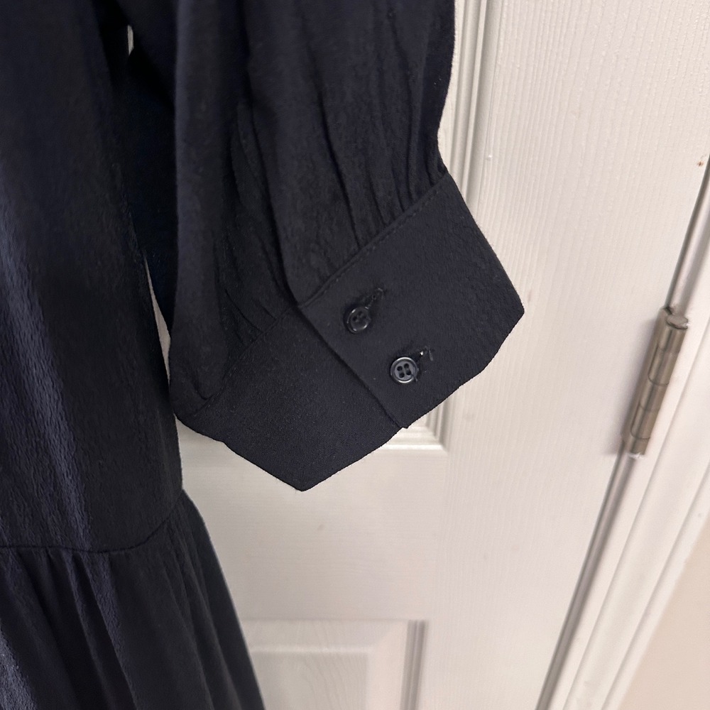 A Loves A Button Down Cuff Sleeve Tiered Waistless Midi Shirt Dress Size M Black - Picture 9 of 11